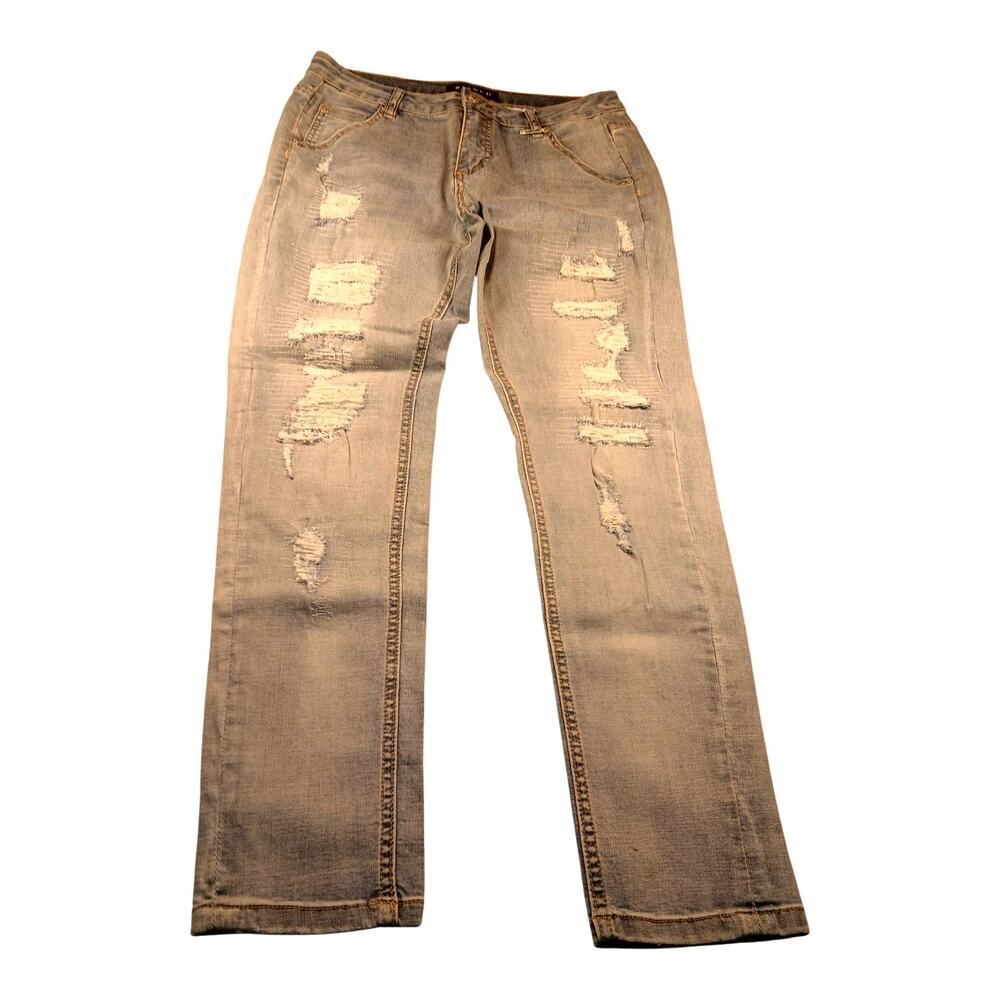 Bianco Designer Womens Distressed Light Blue Skinny Straight Leg Jeans - Size 25